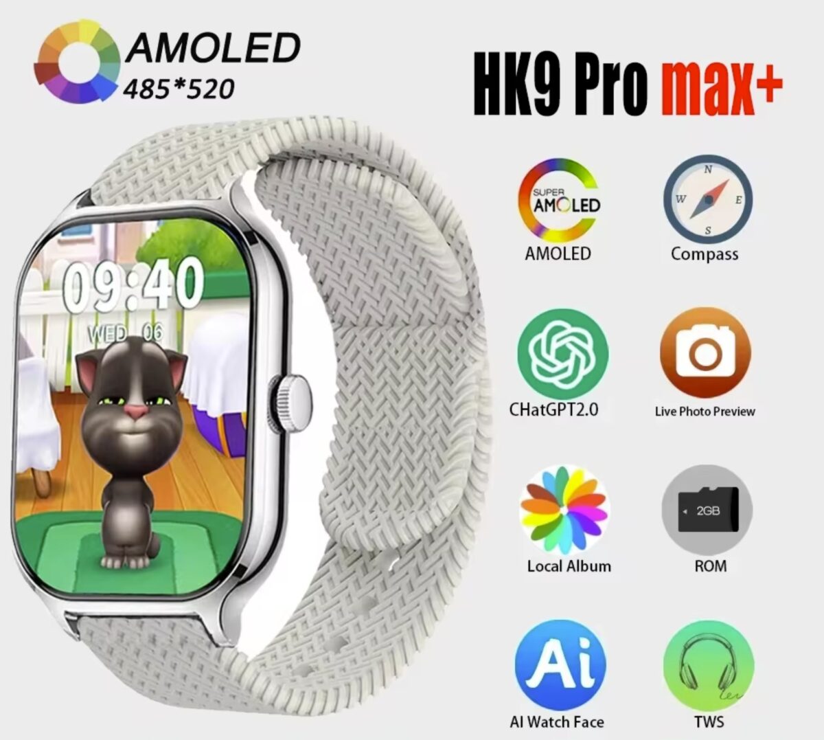 Hk9 Pro Max+ Smartwatch 2.02 Amoled Screen